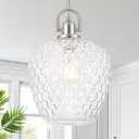 Large Glass Pendant Lights Kitchen Island, 10" 1-Light Brushed Nickel Pendant Light Fixtures with Clear Hammered Glass, Modern Hanging Light for Kitchen Island Dining Room Entryway Foyer