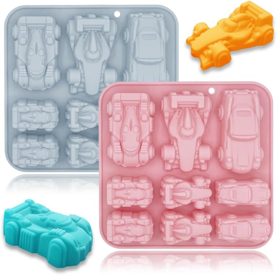 2 Pack Cute Car Silicone Molds 3D Race Car Themed Baking Mould Tray DIY Baking Tool for Crayons Chocolate Cake Dessert Candy Mousse Pastry Handmade Soap Cupcake Topper