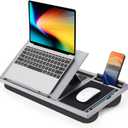 LORYERGO Adjustable Laptop Desk with Cushion, Mouse Pad & Cellphone Slot - Laptop Stand for Bed & Couch, Riser for Home & Office (Grey)