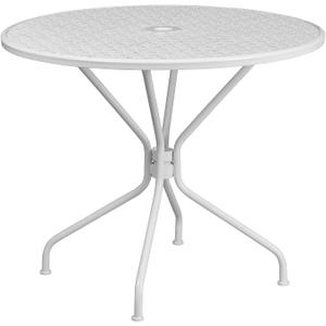 Flash Furniture Oia Commercial Grade 35.25" Round White Indoor-Outdoor Steel Patio Table with Umbrella Hole Flash Furniture Oia Commercial Grade 35.25" Round White Indoor-Outdoor Steel Patio Table with Umbrella Hole