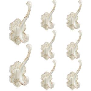 Zonon 8 Pcs White Wall Hooks Set Vintage Coat & Towel Hooks for Entryway, Bathroom, Bedroom Decorative Heavy Duty Wall Mounted Unique French Country Curtain Holder for Keys, Hats Bags, Clothes