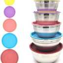 Stainless Steel Mixing Bowl With Lid Kitchen Egg Mixer Salad Bowls Non-slip Silicone Bottom Food Storage Bowl Set (Color : 22 24 26 28 30cm Set)