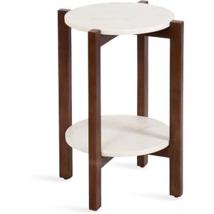 Kate and Laurel Moxley Transitional Round Side Table; 16 x 16 x 22; White Marble and Walnut Brown; Tiered Pedestal Table with Authentic Marble Tabletops for Bedroom Nightstand or Indoor Plant Stand