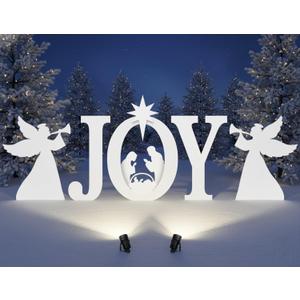 Christmas Joy Nativity and Angels Outdoor Decoration with Spotlight, JOY Christmas Nativity Scene Yard Signs Lawn Decor Weather Resistant PVC Silhouette Outdoor, White