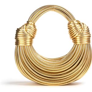 Hand-Woven Bread Women's Clutch Top Handle Satchel Shoulder Crossbody Creative Noodles Purses Underarm Bag Handbag (Gold)