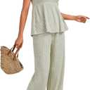 LYANER Women's 2 Piece Outfits Ribbed Knit Peplum Cami Top Wide Leg Pants Lounge Set