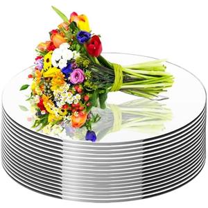 17 Pcs Round Mirror Tiles 10" Acrylic Round Mirror Centerpieces for Wedding Tables Candle Plate Circle Mirrors 12" Wall Mirror Tile for Centerpieces Crafts Valentine Christmas Decorations