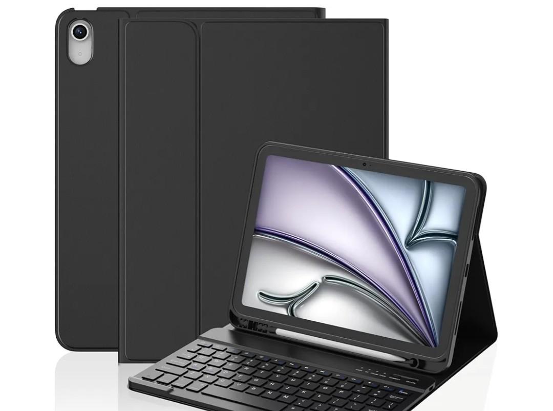 KBCASE for iPad Air 11 inch (M3/M2) 2025/2024 Case with Keyboard, Keyboard Case for iPad Air 5th/4th Gen/for iPad Pro 11 2018, Detachable Wireless Keyboard Tablet Case with Pencil Holder(Black)