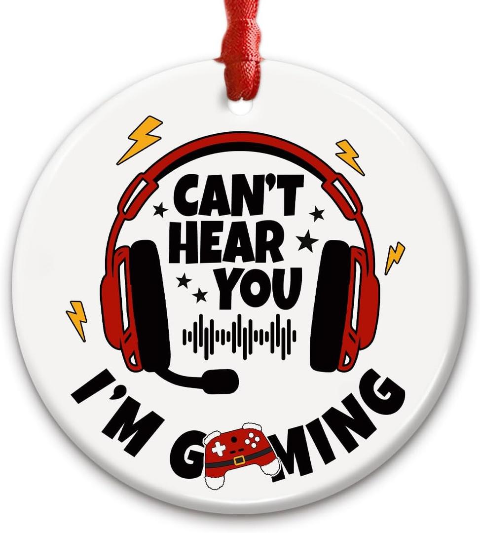 5 x Funny Gamer Christmas Ornament - I'm Gaming Ceramic Xmas Decoration for Tree for Game Player, Teens, Aldults, Friends, Bros - Gifts for Video Game Lovers