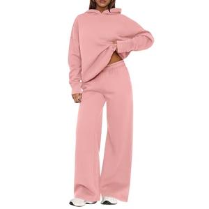 PRETTYGARDEN Womens Sweatsuits 2 Piece Set 2026 Casual Winter Long Sleeve Hoodie Loose Wide Leg Sweatpants Fall Tracksuit (Pink,Large)