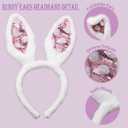 Bunny Ears Headbands - Plush Rabbit Headband for Women, Kids, and Adults Party Supplies (Rose)
