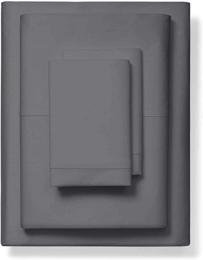 1000-Thread-Count 100% Pure Cotton Bed Sheets -4 Pc Full Size Dark Grey Sheet Set, Single Ply Long Staple Combed Cotton Yarns, Best Luxury Sateen Weave, Fits Mattress Upto 17'' Deep Pocket