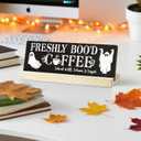 Halloween Table Decor Coffee Ghost Wooden Sign, Farmhouse Ghost Tabletop Centerpiece Decorative Coffee Bar Block Signs for Home Office Kitchen Shelf(mh07)