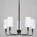Chandelier, Matte Black with White Fabric Shade, Modern Farmhouse Hanging Pendant Lighting Fixture for Bedroom Kitchen, Living & Dining Room, 25" Dia