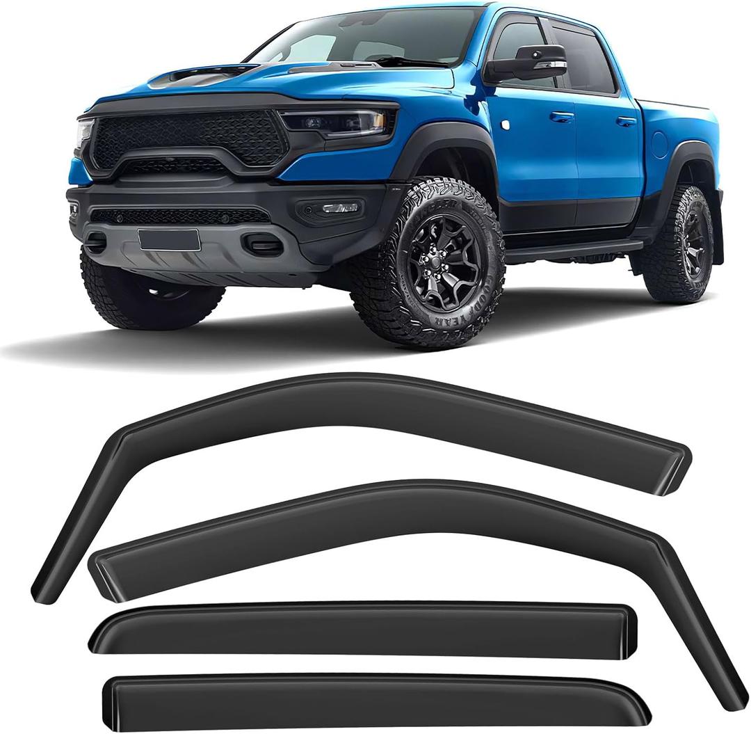 in-Channel Rain Guards Fit for RAM 1500 Crew Cab 2019 2020 2021 2022 2023 2024, Durable Side Sun Wind Window Deflectors, 2019-2024 Ram 1500 Windows Rain Guard Black 4pcs