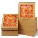 qiqee 9x9x2.5 Inch Brown Pie Boxes with Window 12Packs Cookie Donut Bakery Box (Auto-pop Up)