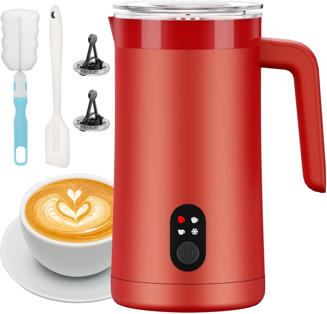 Milk Frother, 4-in-1 Electric Milk Steamer and Frother, 13.5oz/400ml Automatic Large Capacity Warm and Cold Foam Maker, Milk Warmer and Coffee Frother for Latte, Cappuccino, Macchiato(Red)