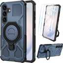 Vaki for Samsung Galaxy S26 Case with Tempered Glass Screen Protector, Heavy Duty Military Grade Shockproof Protective Cover 360 Ring Magnetic Kickstand Armor Cell Phone Case for Samsung S26 (Blue)