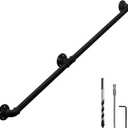 HouseAid 5FT Industrial Pipe Wall Handrail, Farmhouse Stairway Railing with 1-1/4 Inch Diameter Pipe, Vintage Style Stairs Handrail, Wall Mounted, Matte Black