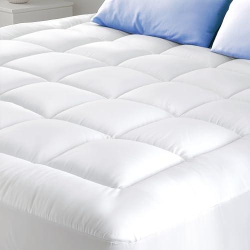 Cloud-Like California King Mattress Topper - 100% Cotton Top Mattress Pad for Back Pain Relief - Breathable & Naturally Cooling for Hot Sleepers, White,CalKing