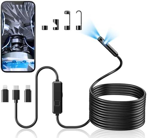 Acoath Endoscope Camera with Light, Dual-Lens 1920P HD Borescope with 8 Adjustable LED Lights, IP67 Waterproof Boroscope Inspection Tools, 33ft Semi-Rigid Snake Camera for iOS & Android