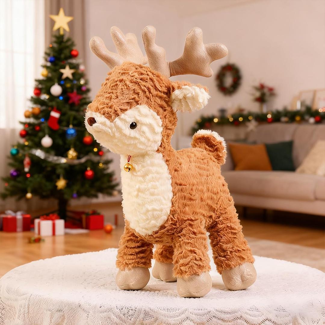 Zaxqerm Deer Stuffed Animal, 15.8" Christmas Reindeer Pillow Plush Super Soft Cuddly Toy Kawaii Birthday Gifts for Kids Boys Girls