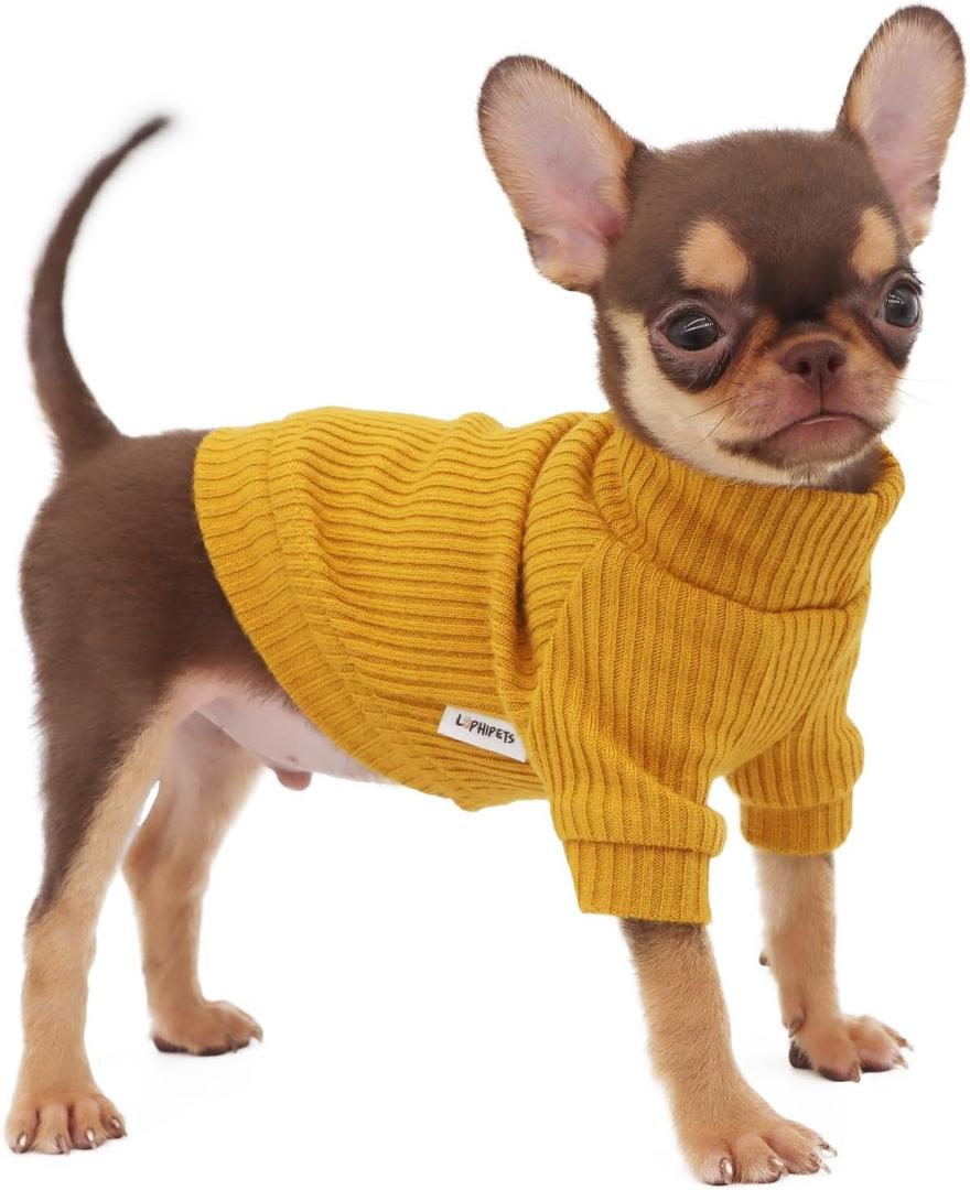 LOPHIPETS Dog Turtleneck Sweaters for Teacup Chihuahua Yorkie Puppy Cat Clothes, Yellow (XX-Small for 0.5-1.2 lbs)