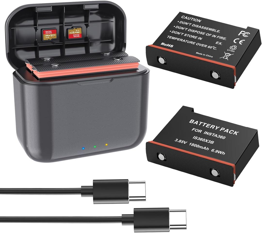 360 X3 Batteries(2 Packs) with Fast Charge Hub for Insta360 X3,Quick Portable 2 Channel Battery Charging Storage Station with Misro SD Card Accessories Slots,Up 80% Charge in 35 Minutes