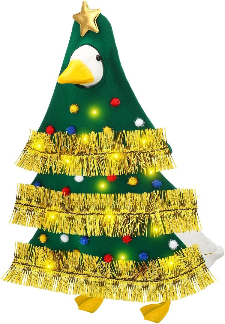 Outus Christmas Tree Goose Outfit 23 Inch Porch Goose Lighted Christmas Costume Holiday Geese Clothes for Plastic Geese Xmas Outdoor Garden Yard Patio Statue Decor (Classic)