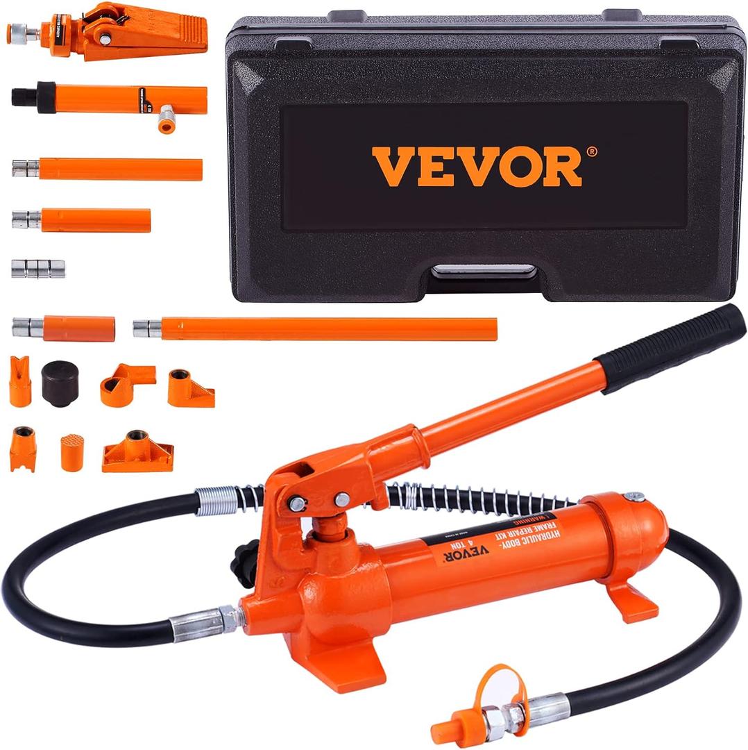 VEVOR 4 Ton Porta Power Kit, Portable Hydraulic Jack with 3.9 ft/1.2 m Oil Hose, Auto Body Frame Repair Kit with Storage Case for Car Repair, Truck, Farm (8800 LBS)