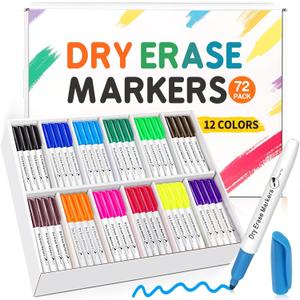 V-Opitos 72 Pack Fine Tip Dry Erase Markers - Bulk Whiteboard Erasable Markers in 12 Colors, Ideal for School Classroom Office Supplies, Non-Toxic & Easy Clean for White board