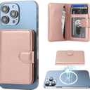 Bocasal for MagSafe Wallet Magnetic Card Holder, RFID Blocking Leather Card Slots for iPhone 16/15/14/13/12 Pro/Max/Plus, Adjustable Kickstand Flip Mag Safe Wallet (Rose Gold)