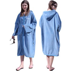Hiturbo Surf Poncho Zipper Towel Hoodie: Oversized Hooded Wetsuit Changing Robe with Pocket - Plush Coral Fleece Swimwear for Home Beach Pool Bath - Blue