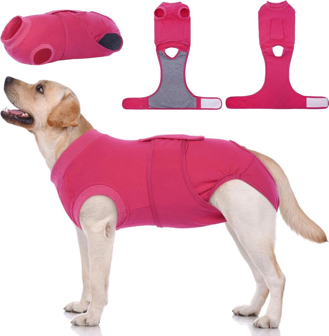 Kuoser Dog Surgery Suit Female Spay, Dog Recovery Suit Male Neuter, Pet Clothes Onesie for Surgery Anti Licking Abdominal Wounds Puppy Surgical Recovery Bodysuit Shirt, Substitute E-Collar & Cone XXL