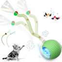Interactive Cat Toys for Indoor Cats, Interactive Cat Ball Toy with Elastic Mesh Tail, Automatic Cat/Kitten Toys with Chirping & Motion Activate, Cat Toys for Bored Indoor (Green)