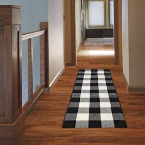 NANTA Cotton Buffalo Plaid Check Runner Rug 23.6” x 70.8” (2’ x 6’) Blue and White Checkered Washable Carpet for Kitchen/Laundry/Bedroom/Farmhouse