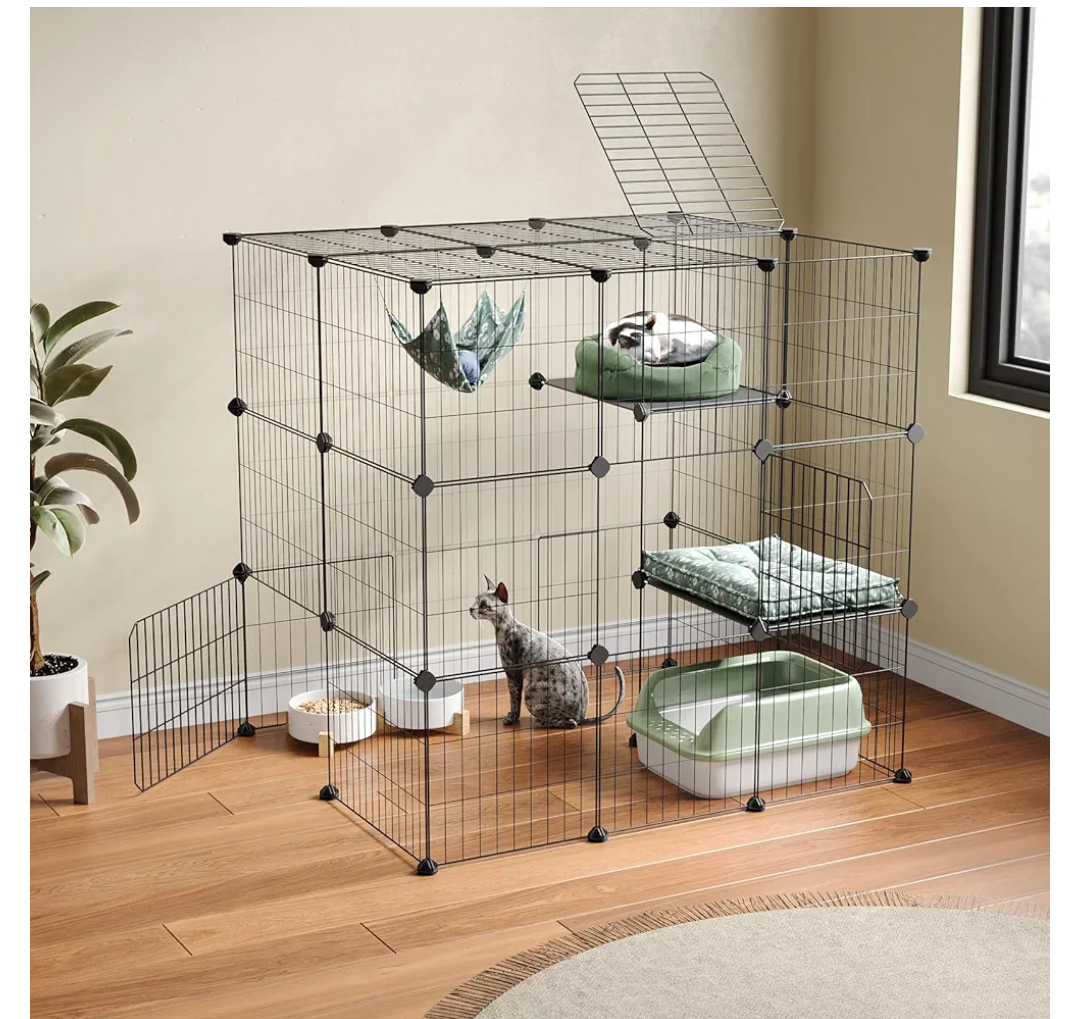 Oneluck 3-Tier Cat Cages Indoor Enclosure DIY Cat Playpen Catio Detachable Metal Wire Kennels Cats Crate Large Extra Exercise Place Ideal for 1 Cat,35.4 Inches