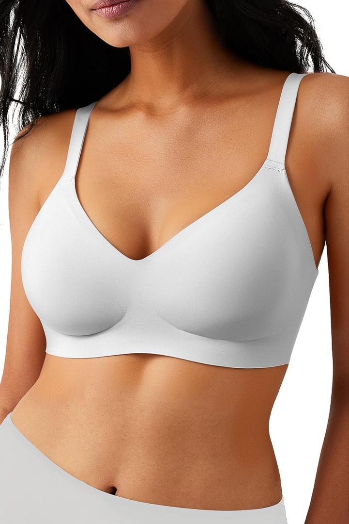 Wireless Comfortable Bra Seamless No Underwire Bras Full Coverage Push Up Women Wirefree Bras with Support (White, 34D) 