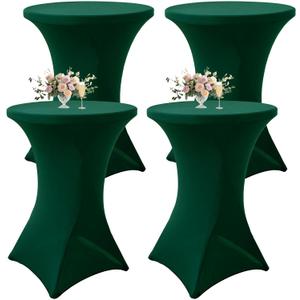 4Pack Forest Green Cocktail Table Cover 32x43 Inch Fitted Stretch Cocktail Tablecloth for Round Table Top Cover High Top TableCloths for Party Bar Pub Wedding Banquet