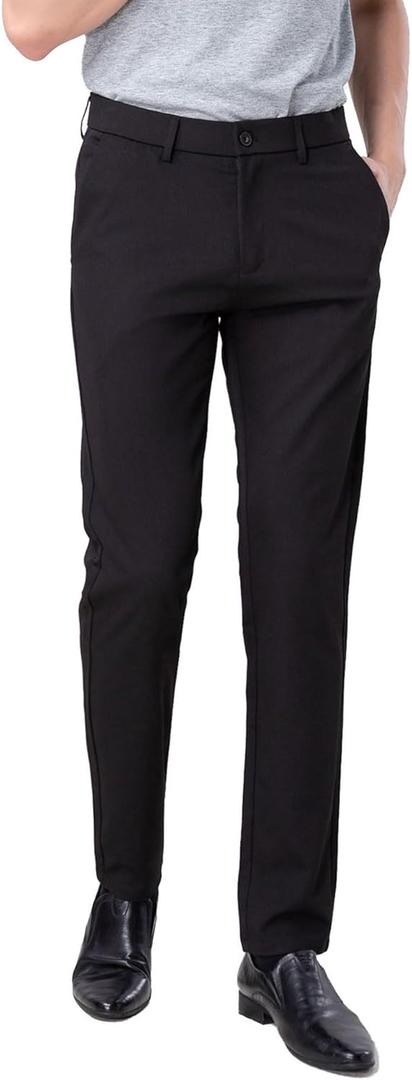 Plaid&Plain Mens Slim Fit Dress Pants Stretch Dress Pants (33W x 30L, Black)