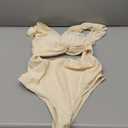 OYOANGLE Women's Maternity One Piece Swimsuits Textured Twist Cut Out V Neck Ruffled Ruched Pregnancy Bathing Suits (Beige)