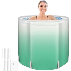 Portable Foldable Bathtub for Adults - Collapsible Travel Tub for Camping, Home & Spa - Space Saving, Durable PVC (Green Gradient)