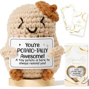 3 x Emotional Support Crochet Positive Potato Inspirational Cheer Gifts for Women, Handmade Crochet Awesome Gift Thank You Birthday Mothers Day Teacher Appreciation Gifts for Coworker Nurse Mom Friends