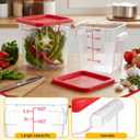 Ziliny 1 Pcs 4 Qt Square Food Storage Container with Lid, Clear Plastic Container with Lid and Scale in Red, Kitchen Organization Set for Home Kitchen, Restaurant Meal Prep (Red)