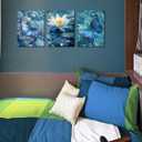 Arjun Blue Abstract Butterfly Canvas Wall Art Water Lily Painting Zen Stones White Lotus Flower Teal Turquoise Pictures Framed for Living Room Bedroom Bathroom Spa Salon Home Office Wall Decor (12"x16"x3 Panels)