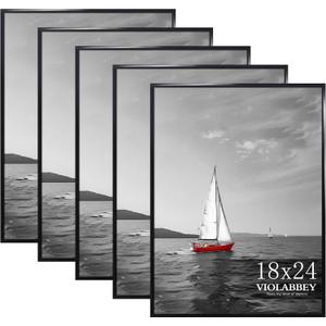 VIOLABBEY 18x24 Frame Set of 5, 18 x 24 Black Poster Frames for Wall Mounting Vertically or Horizontally, Gallery Wall Picture Frame