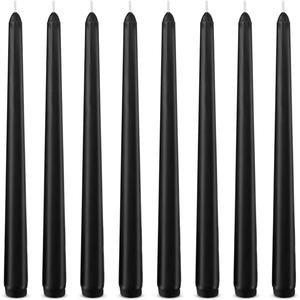 Set of 8 10 Inch Black Taper Candles, Dripless Unscented Skinny 0.76 Inch Base Candlesticks for Halloween Home Party Dinner Table Decoration