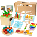 WOODMAM Wooden Montessori Toys for 1+ Year Old, 9 in 1 Learning Educational Toys for Toddler with Educational Box, Xylophone, Pound Bench, Shape Puzzle and More, Baby Toy Gift for 1218 Months