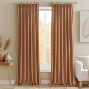 Terracotta/Burnt Orange Thick Linen Curtains 96 Inch Length 2 Panels Set for Living Room, Retro Country Boho Rust Pleat Memory Shape Curtains&Drapes Light Filtering Sheers Decor Curtains 8ft 2 Panels (40"W x 96"L( Pack of 2))