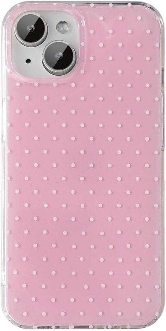 QLTYPRI Cute Phone Case for iPhone 14 Plus/iPhone 15 Plus Case Polka Dot Fashion Aesthetic Design for Women Girls, Slim TPU Shockproof Protective Phone Cover for iPhone 14 Plus/15 Plus - Pink